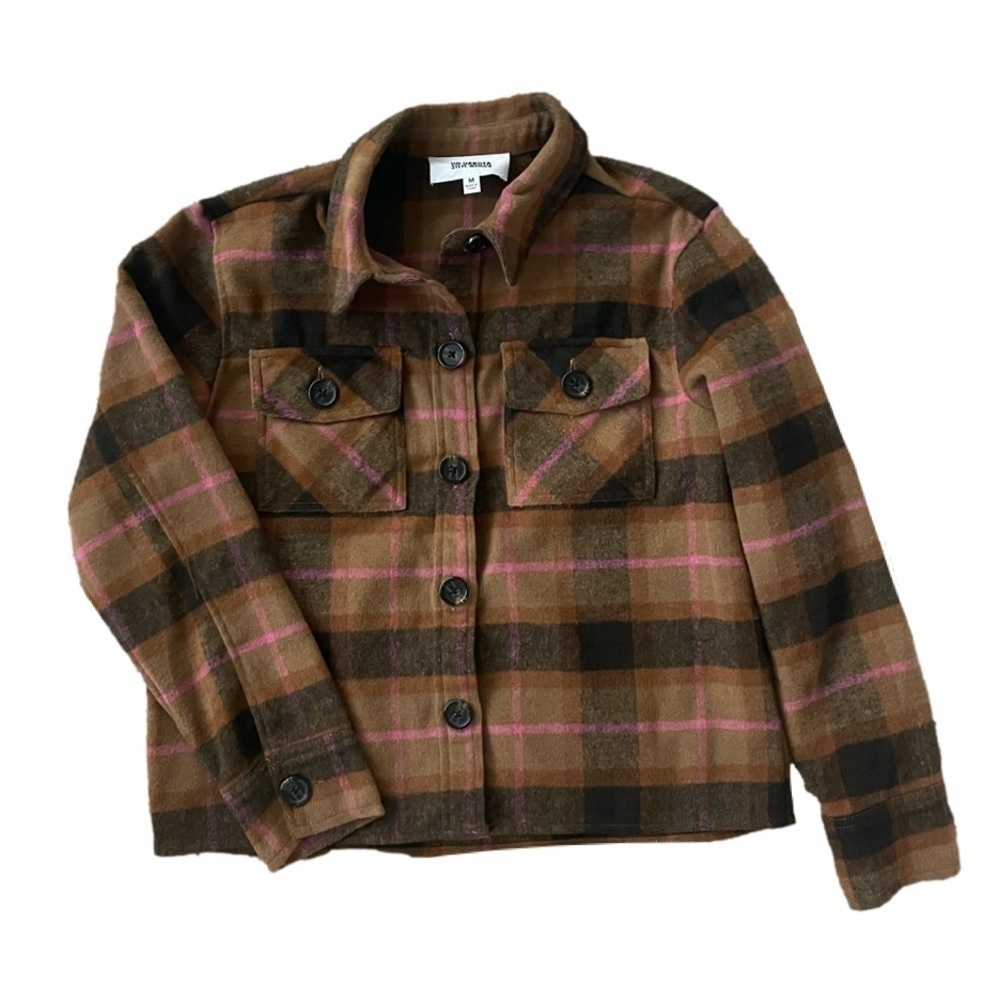BB Dakota by Steve Madden Brown Plaid Shacket, M - Picture 3 of 7